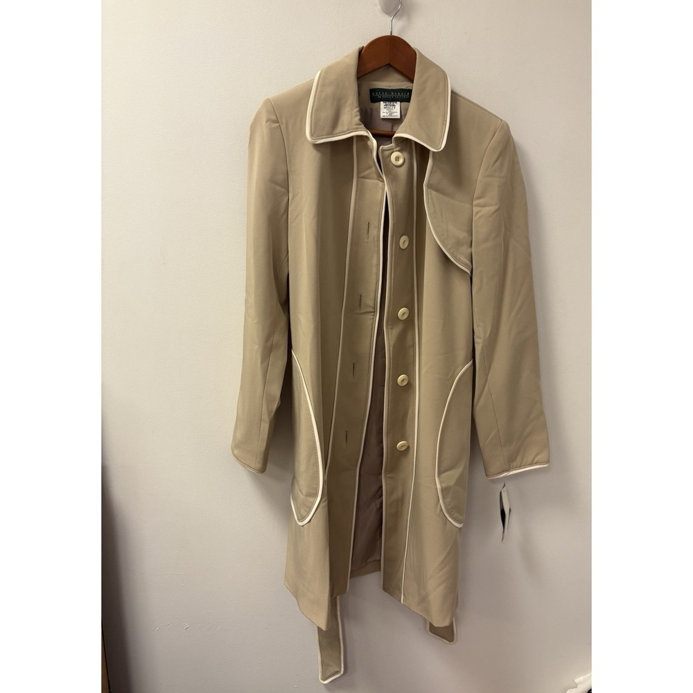 NWT VTG Harve Benard Womens Trench Coat Contrast Piping Beige Academia Sz 8